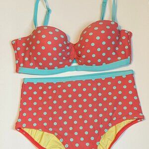 Coco Rave Bikini Top and Bottom Coral and Light Blue Polka Dot